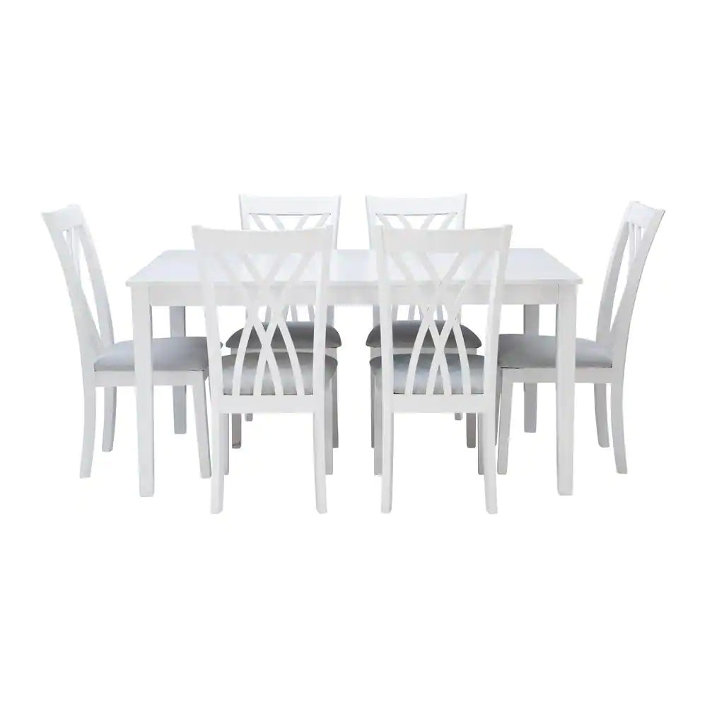 Powell Company Peterson White Rectangular 7-Piece Dining Set with Grey Woven Seats