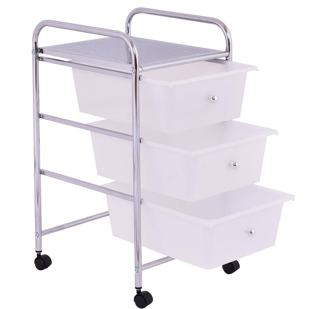 Costway 12.6 in. W x 24.4 in. H Clear Pull-Out Plastic 3-Drawer Rolling Storage Cart