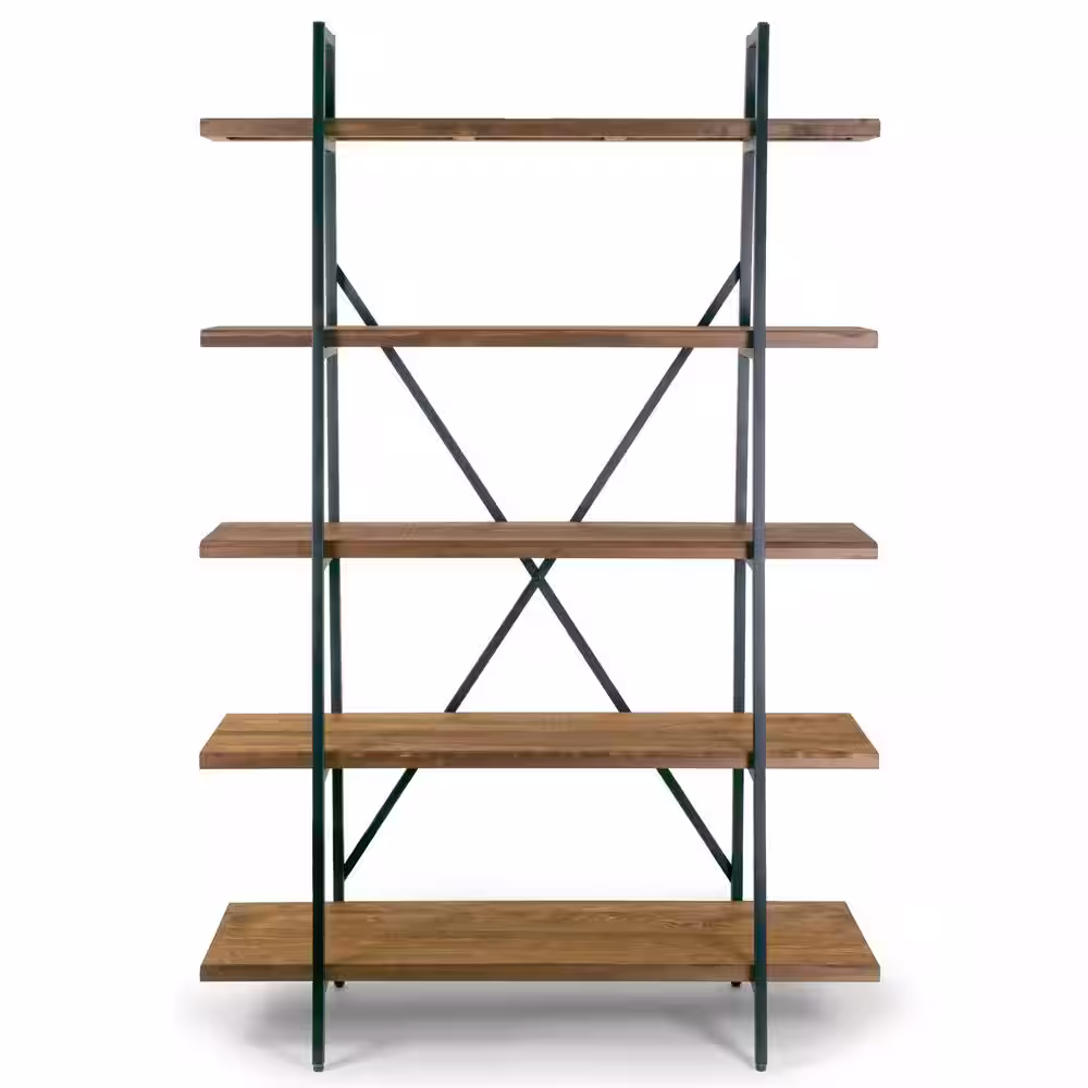 Glamour Home 71.5 in. Brown/Black Metal 5-shelf Etagere Bookcase