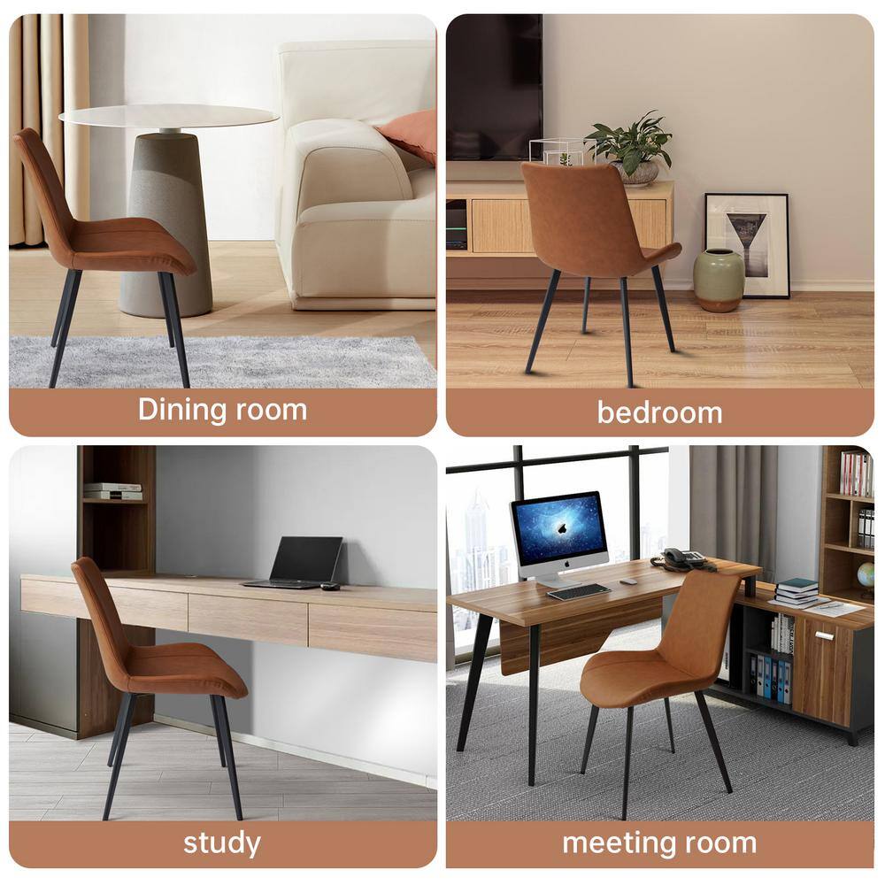 None Brown Faux Leather Upholstered Modern Style Dining Chair with Carbon Steel Legs (Set of 4)