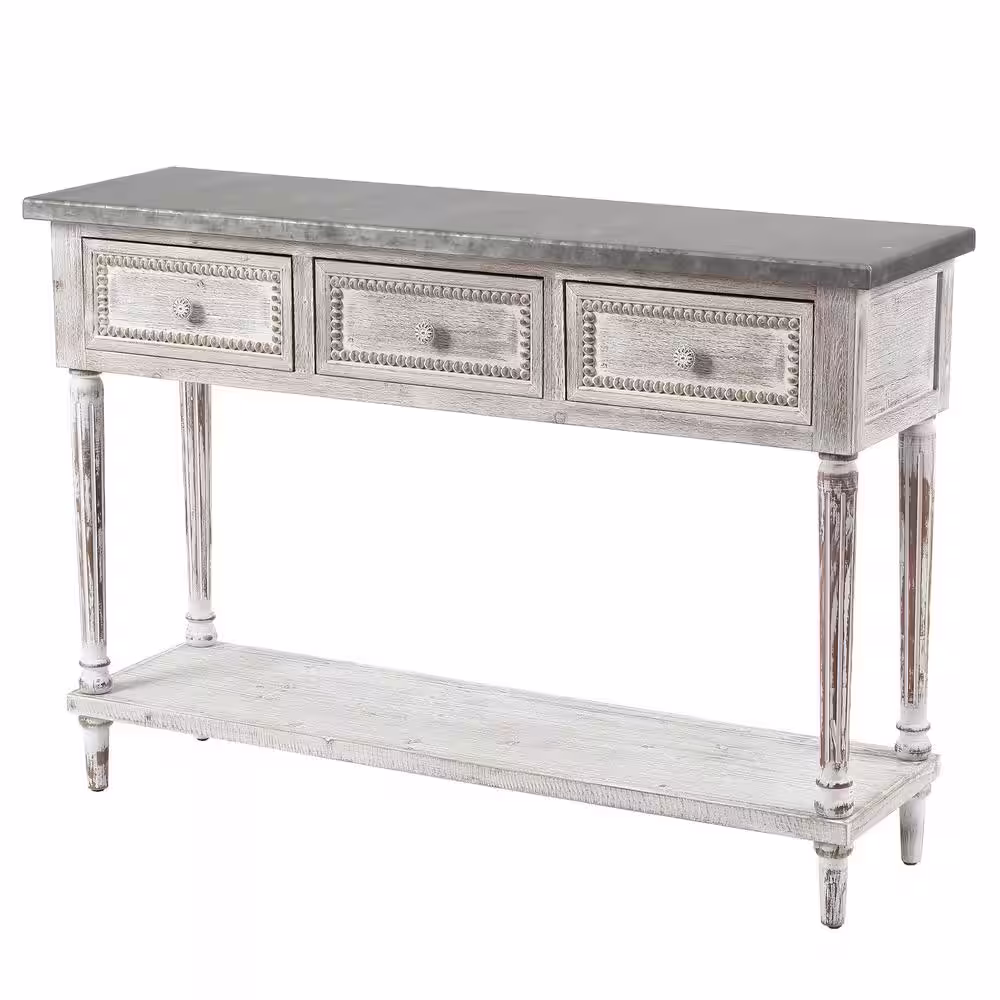 LuxenHome Farmhouse 48 in. White/Dark Gray Standard Rectangle Wood Console Table with Drawers