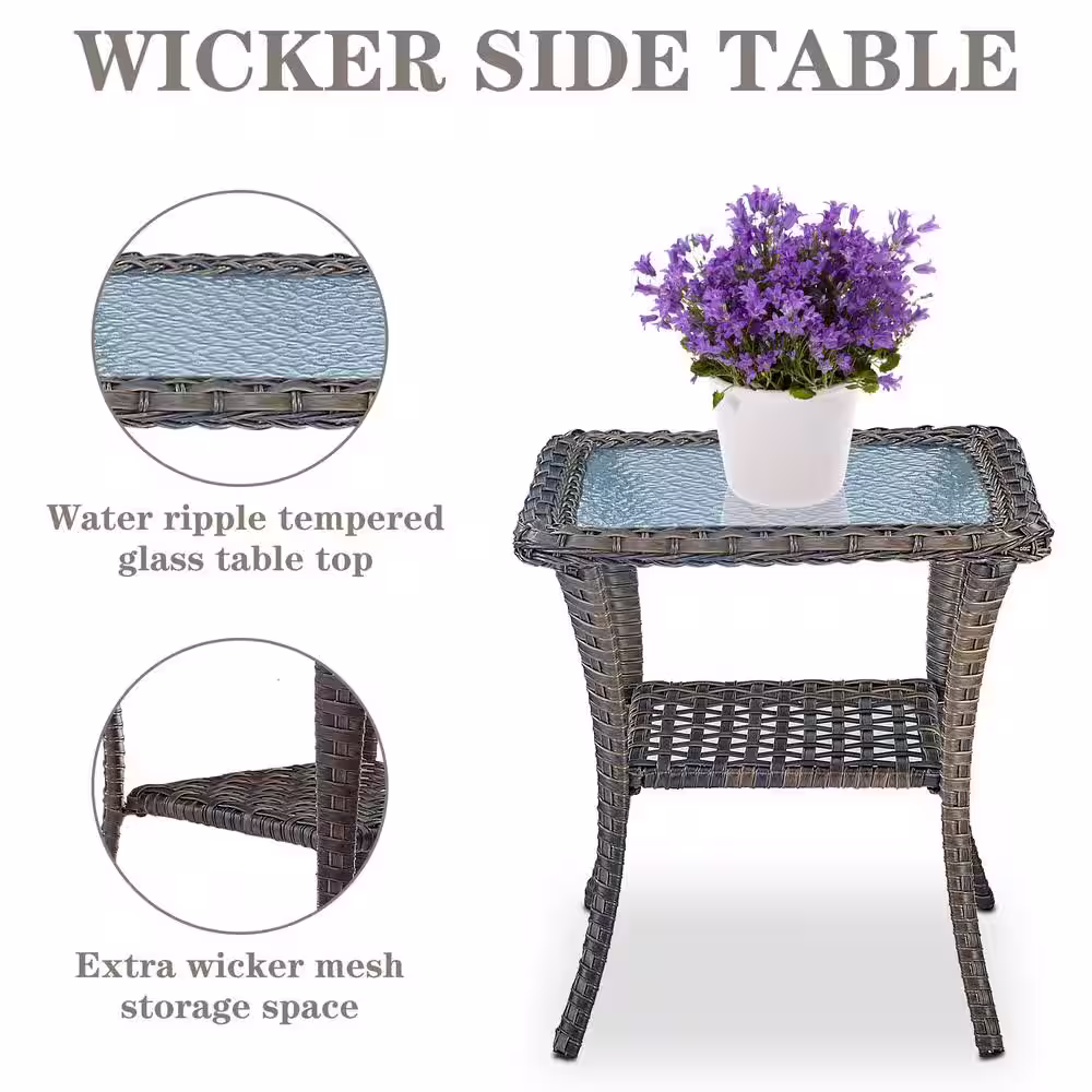 Pocassy 5-Pieces Flat armrest series Wicker Patio Conversation Deep Seating Set with Swivel Rocking Chairs and Cushions