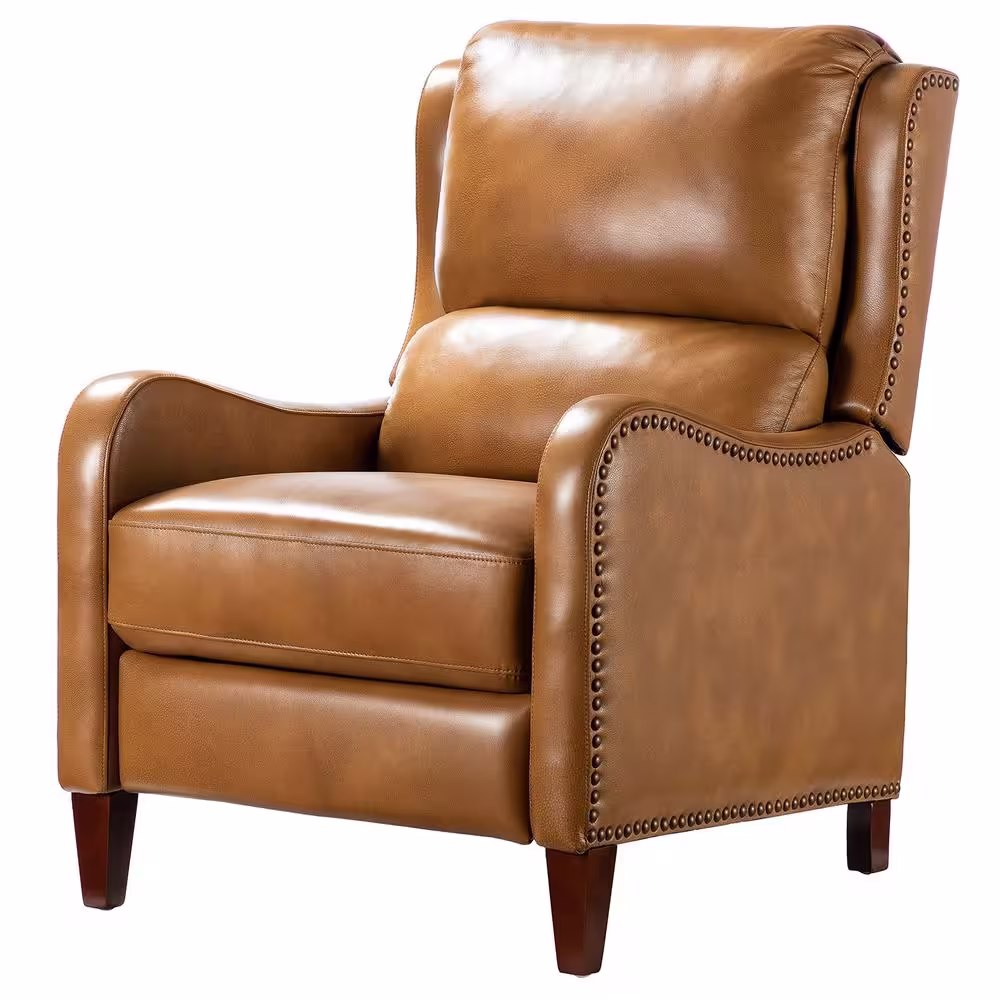 JAYDEN CREATION Hyde Modern Retro Camel Genuine Cigar Leather Recliner with Nailhead Trim (Set of 2)