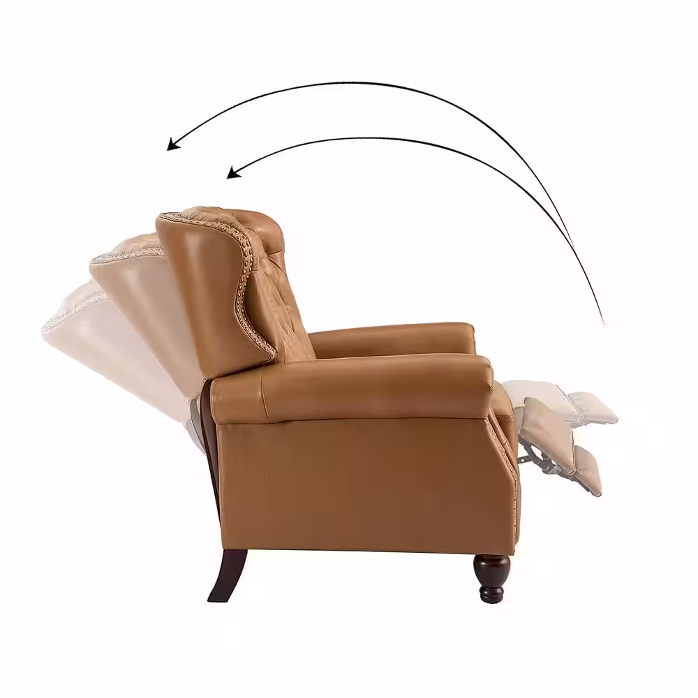JAYDEN CREATION Isabel Camel Genuine Leather Recliner with Tufted Back and Rolled Arms