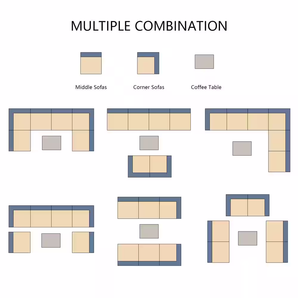 UPHA 7-Piece Wicker Patio Conversation Sectional Seating Set with Beige Cushions