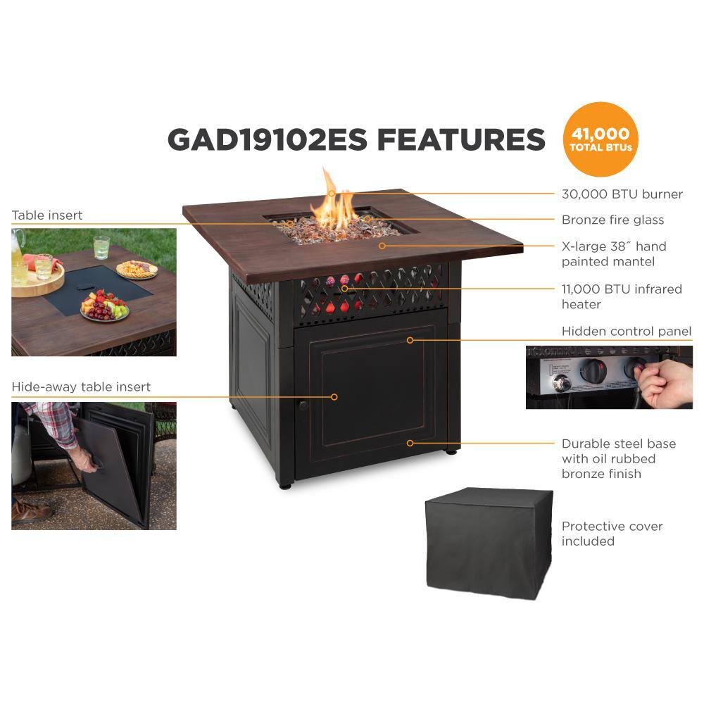 Endless Summer The DualHeat 37.8 in. x 30.7 in. Square Steel and Concrete Resin LP Gas Fire Pit with Hand Painted Wood Grain Mantel