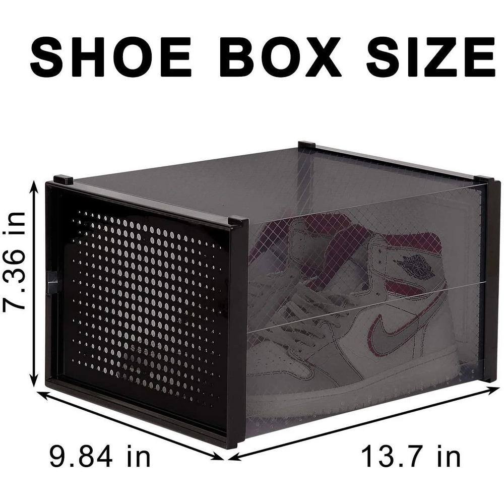 cadeninc 8-Pair Black Clear Stackable Plastic Shoe Boxes (13.7 in. L x 9.84 in. W x 7.36 in. H)