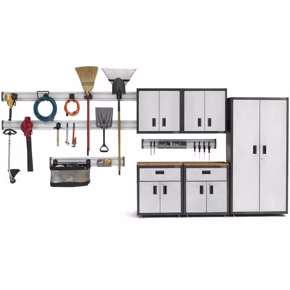 Gladiator 16-Piece Steel Garage Storage System in Silver (182 in. W x 81 in. H x 18 in. D)