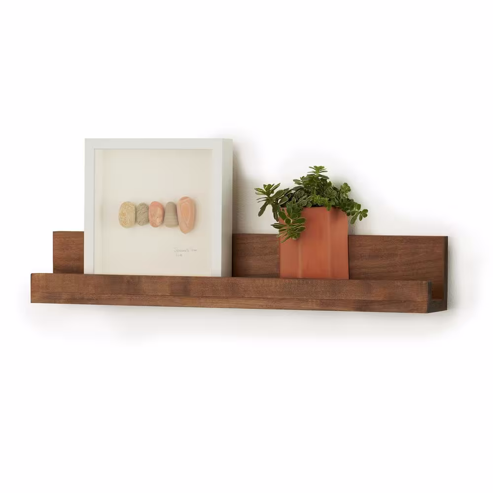 None 4 in. x 28 in. x 4.75 in. Walnut Solid Wood Nursery Floating Bookshelves (Set of 3)