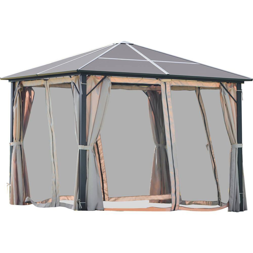 None Patio 9.8 ft. x 9.8 ft. Beige Aluminum Garden Paito Gazebo with Polycarbonate Roof