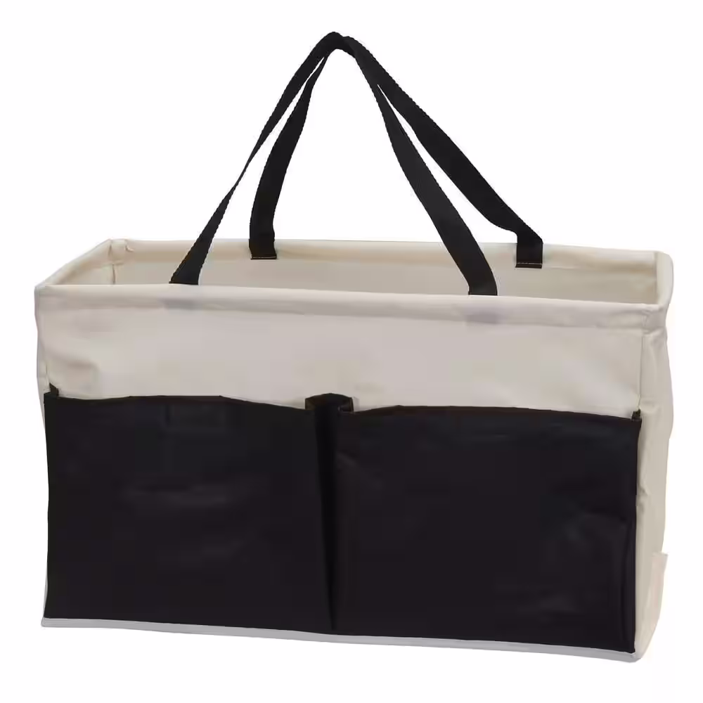HOUSEHOLD ESSENTIALS Black and White Water Resistant Canvas All Purpose Utility Tote