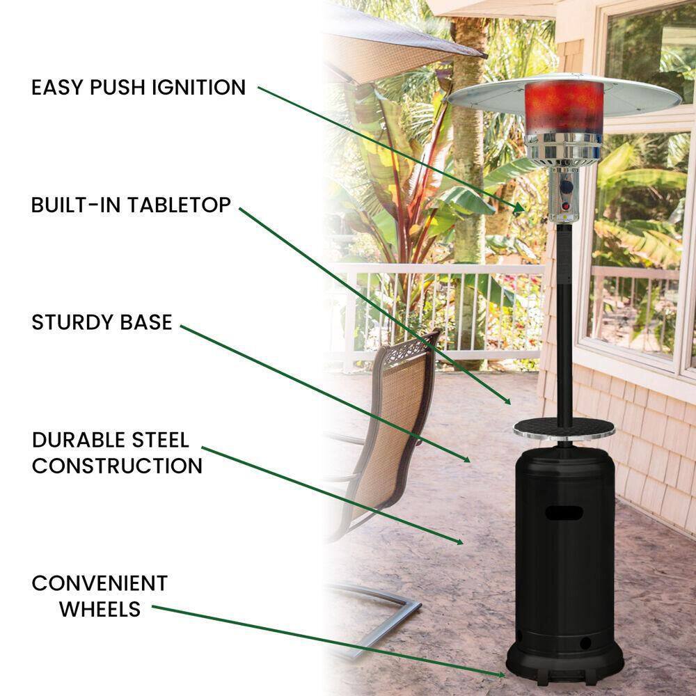 Hanover 7 ft. 48,000 BTU Steel Umbrella Propane Patio Heater in Black
