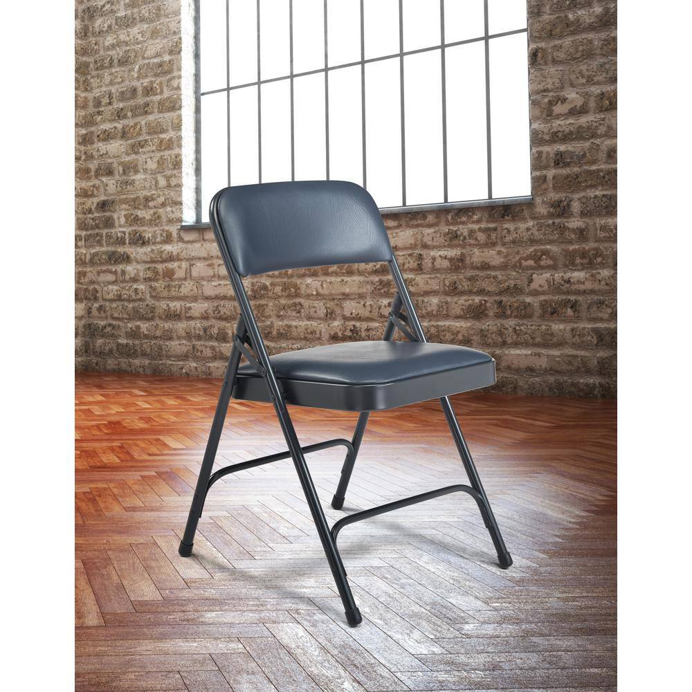 National Public Seating Blue Vinyl Padded Seat Stackable Folding Chair (Set of 4)