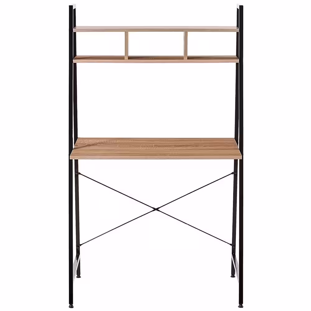 None Black Steel Frame Desk with Bookcase Above