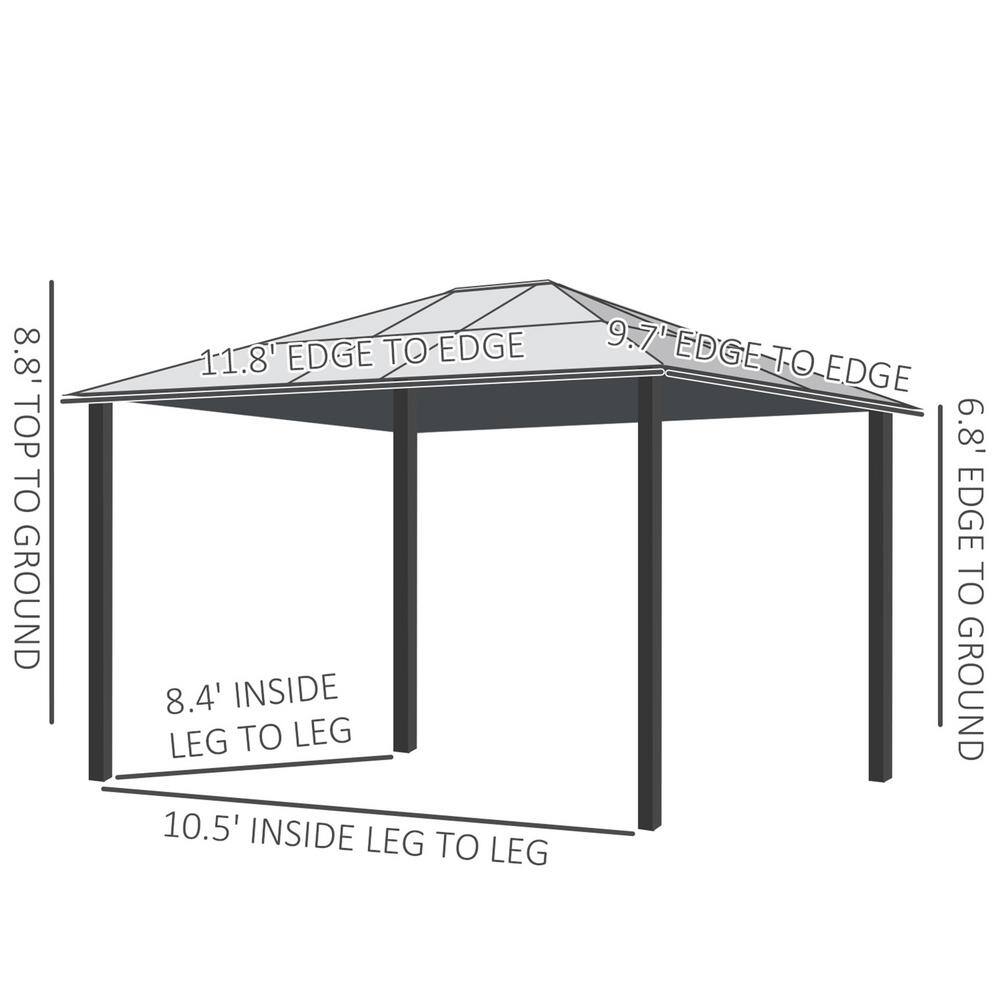 Outsunny Large 10 ft. x 12 ft. Khaki Hardtop Polycarbonate Gazebo Canopy