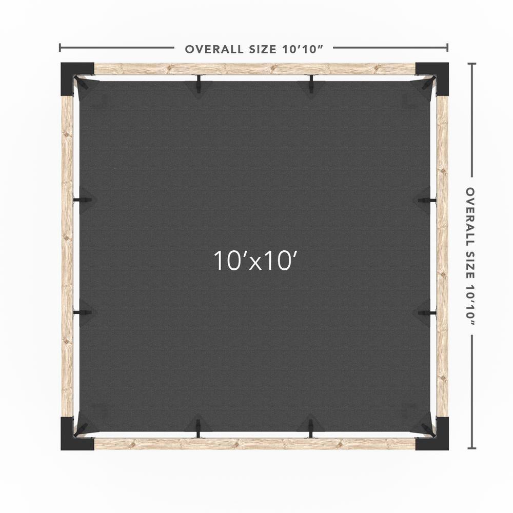 TOJA GRID 10 ft. x 10 ft. Pergola Kit with Graphite Shade Sail, for 4x4 Wood