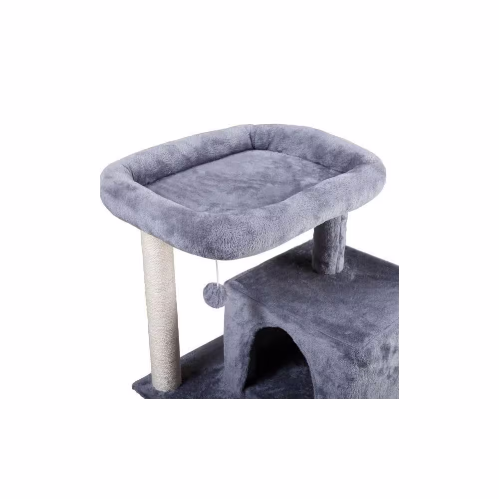 None Double-Layer Cat Tree with Cat House and Ladder - Light Gray