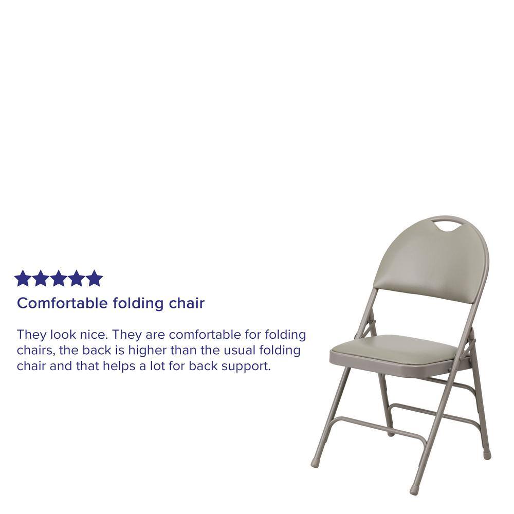 Flash Furniture Hercules Series Extra Large Ultra-Premium Triple Braced Gray Vinyl Metal Folding Chair with Easy-Carry Handle