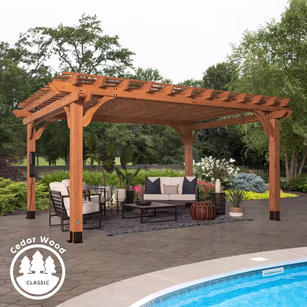None Beaumont 16 ft. x 12 ft. Light Brown All Cedar Wooden Pergola