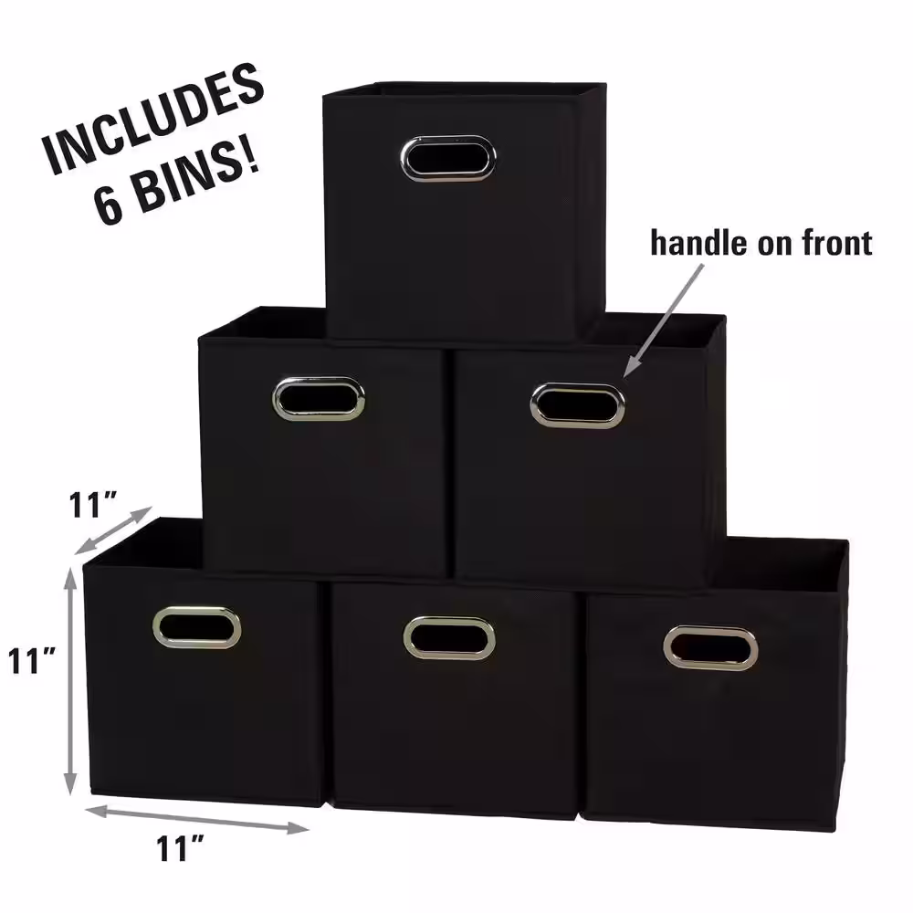 Household Essentials 11 in. H x 11 in. W x 11 in. D Black Fabric Cube Storage Bin 6-Pack