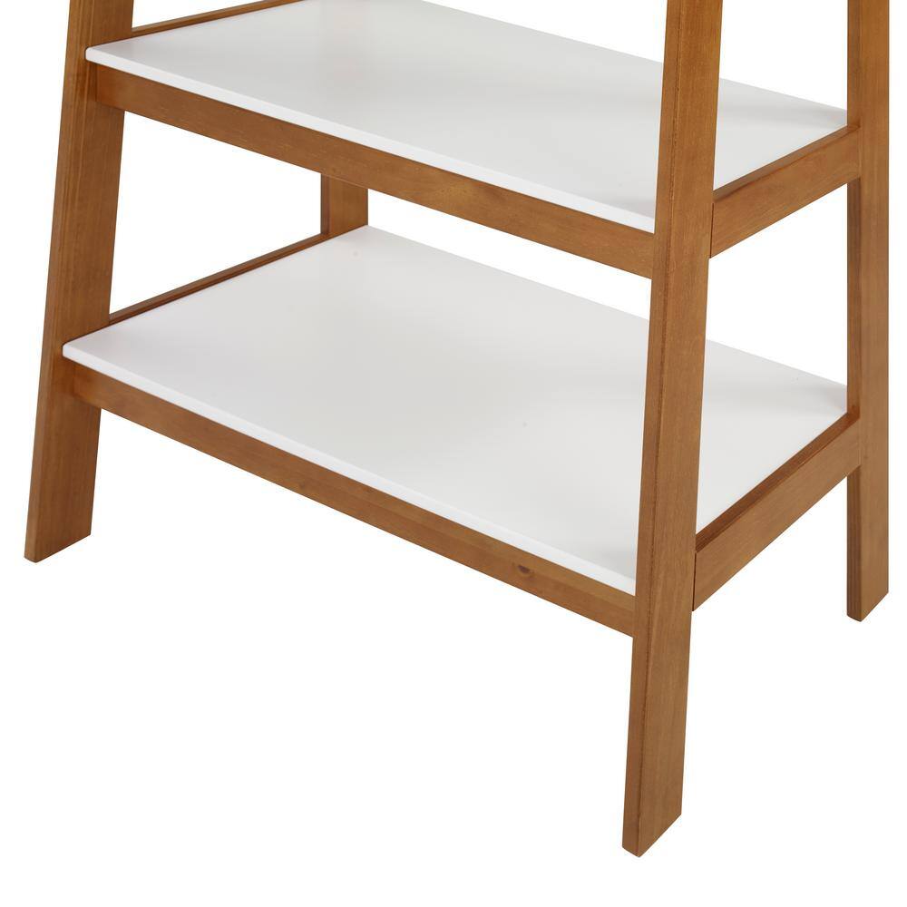 Camaflexi Mid Century Modern 74 in. White / Castanho Wood 5-Shelf Open Bookcase with Solid Wood Frame