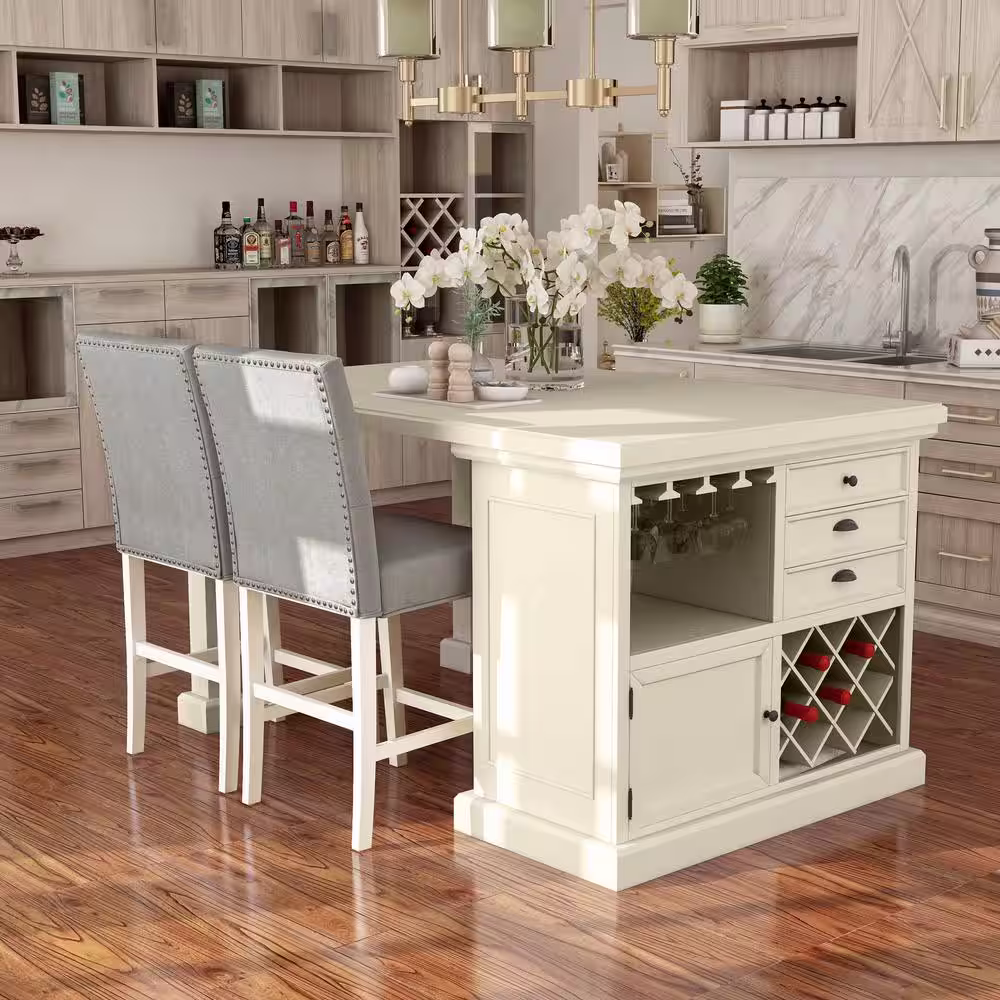 Furniture of America Gavin 3-Piece White Wood 66 in. Kitchen Island Set