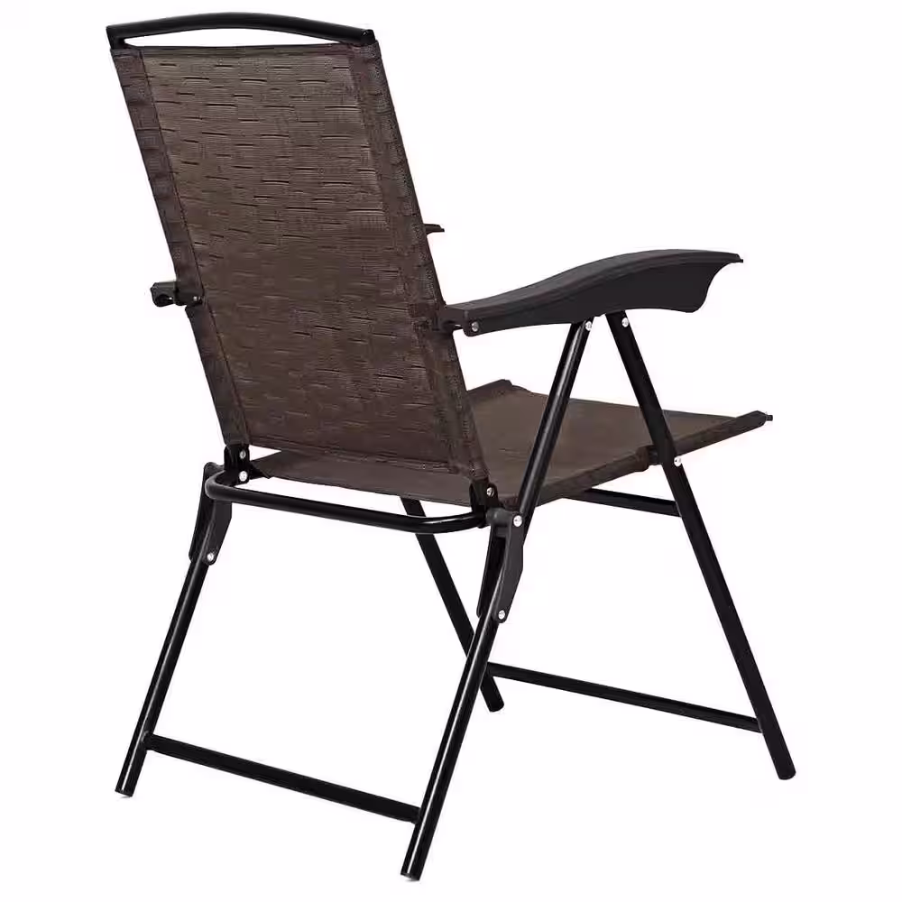 Costway 21 in. W x 33 in. D x 15 in. H Brown Metal Armrest Folding Chairs Patio Garden Camping (Set of 4-Chairs)