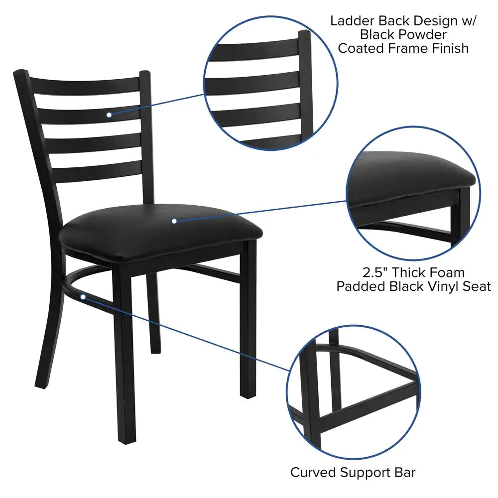 Flash Furniture Hercules Series Black Ladder Back Metal Restaurant Chair with Black Vinyl Seat