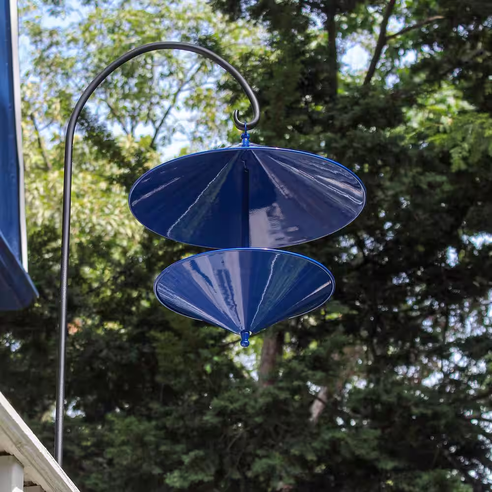 ACHLA DESIGNS 15 in. Cone-Shaped French Blue Galvanized Steel Trulli Bird Feeder