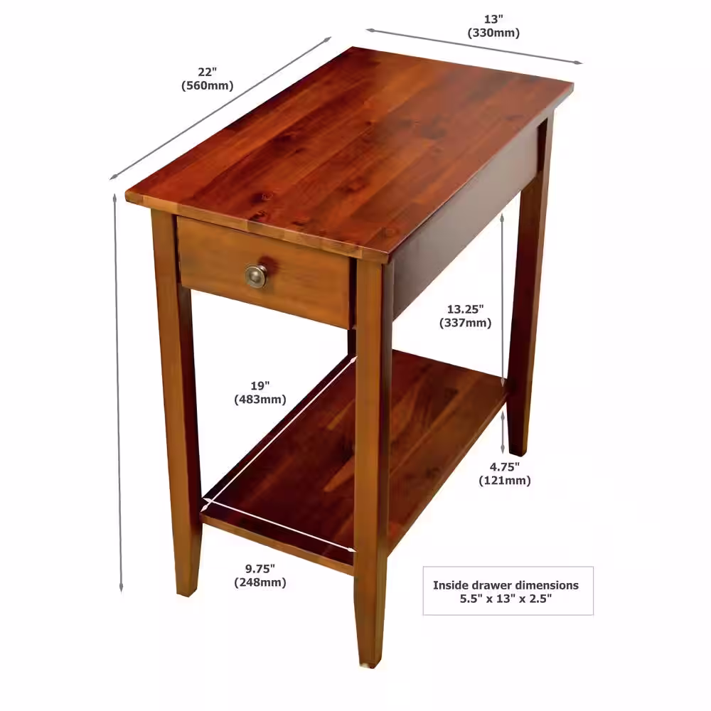 None Solid Acacia Wood 23 in. Mahogany Recliner End Table