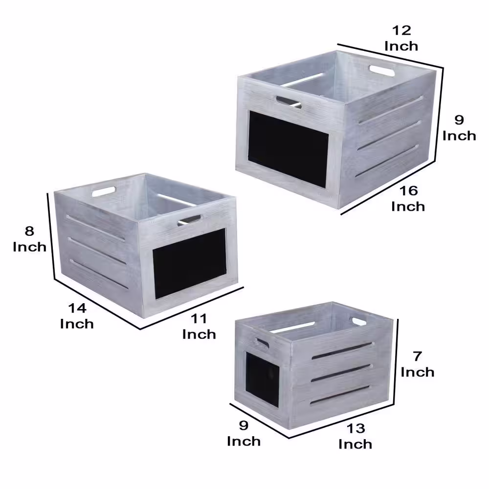 Benjara White and Black Cutout Design with Chalkboard Inserts Wooden Box (Set of 3)