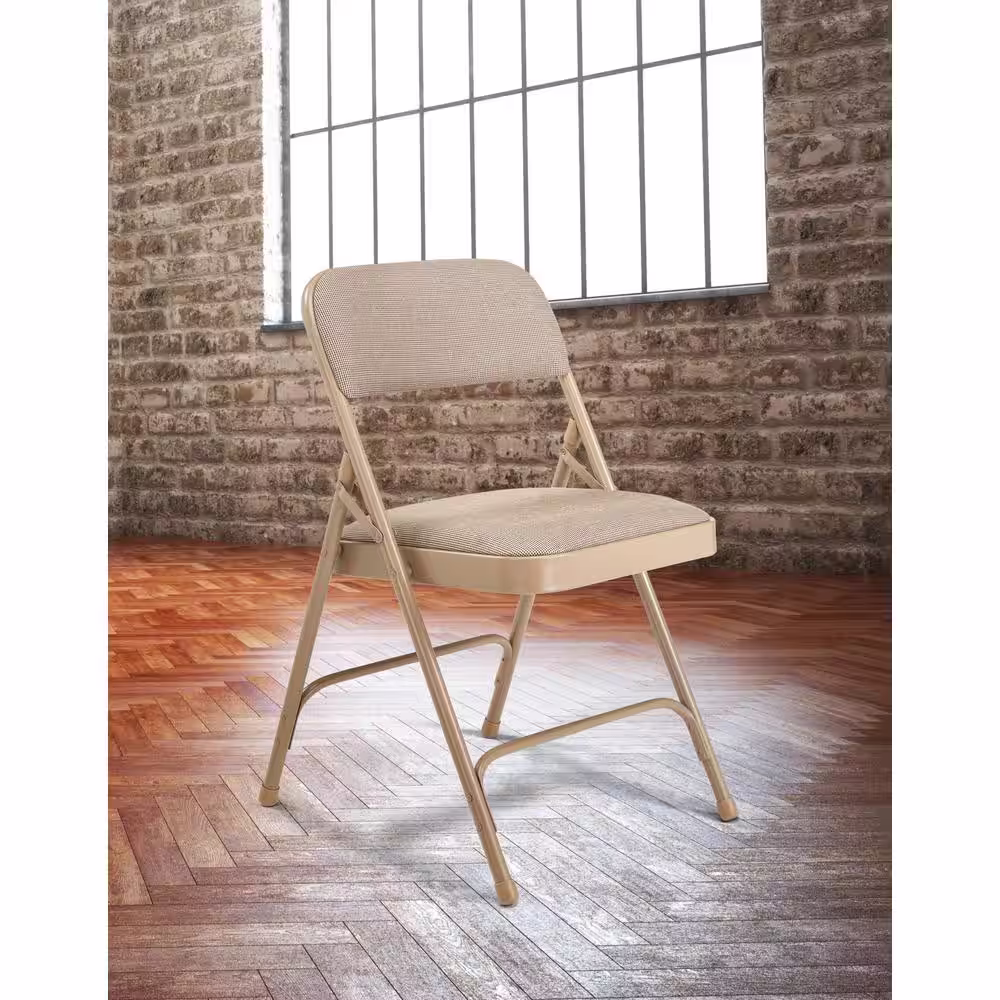 National Public Seating Beige Fabric Seat Stackable Folding Chair (Set of 4)