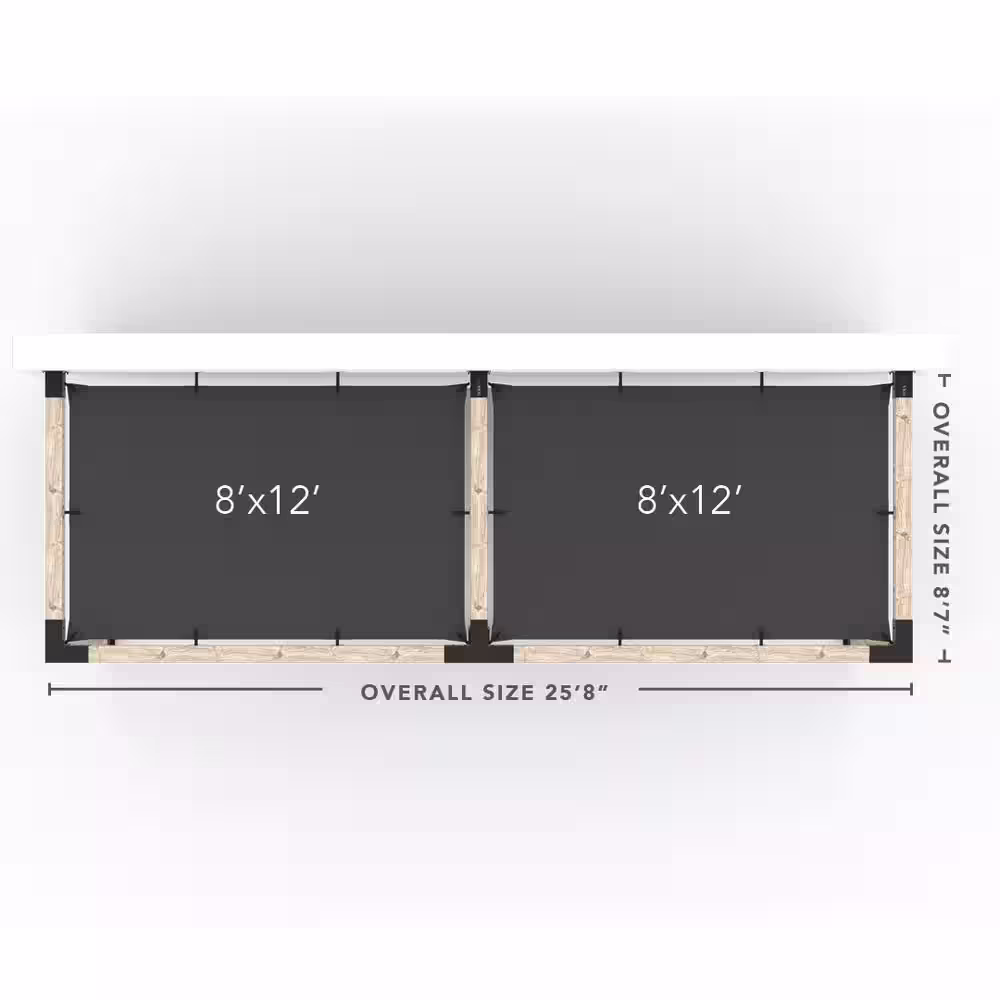 TOJA GRID 8 ft. L x 24 ft. W Double Wall Mount Pergola Kit with 2 White Shade Sails, 6x6 Wood