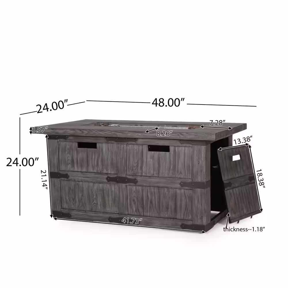 Noble House Alejandro Gray Wood Textured Stone Fire Pit