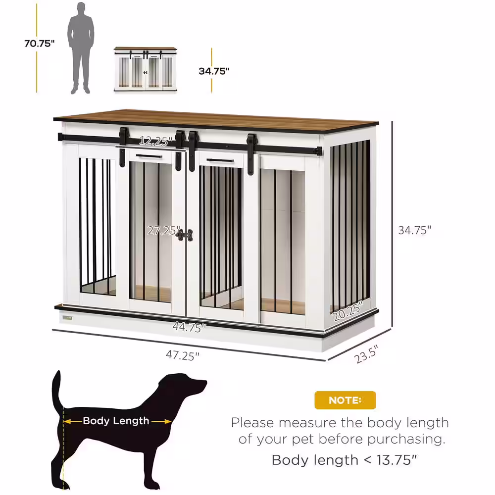 PawHut Modern Dog Crate End Table with Divider Panel, Dog Crate Furniture, White