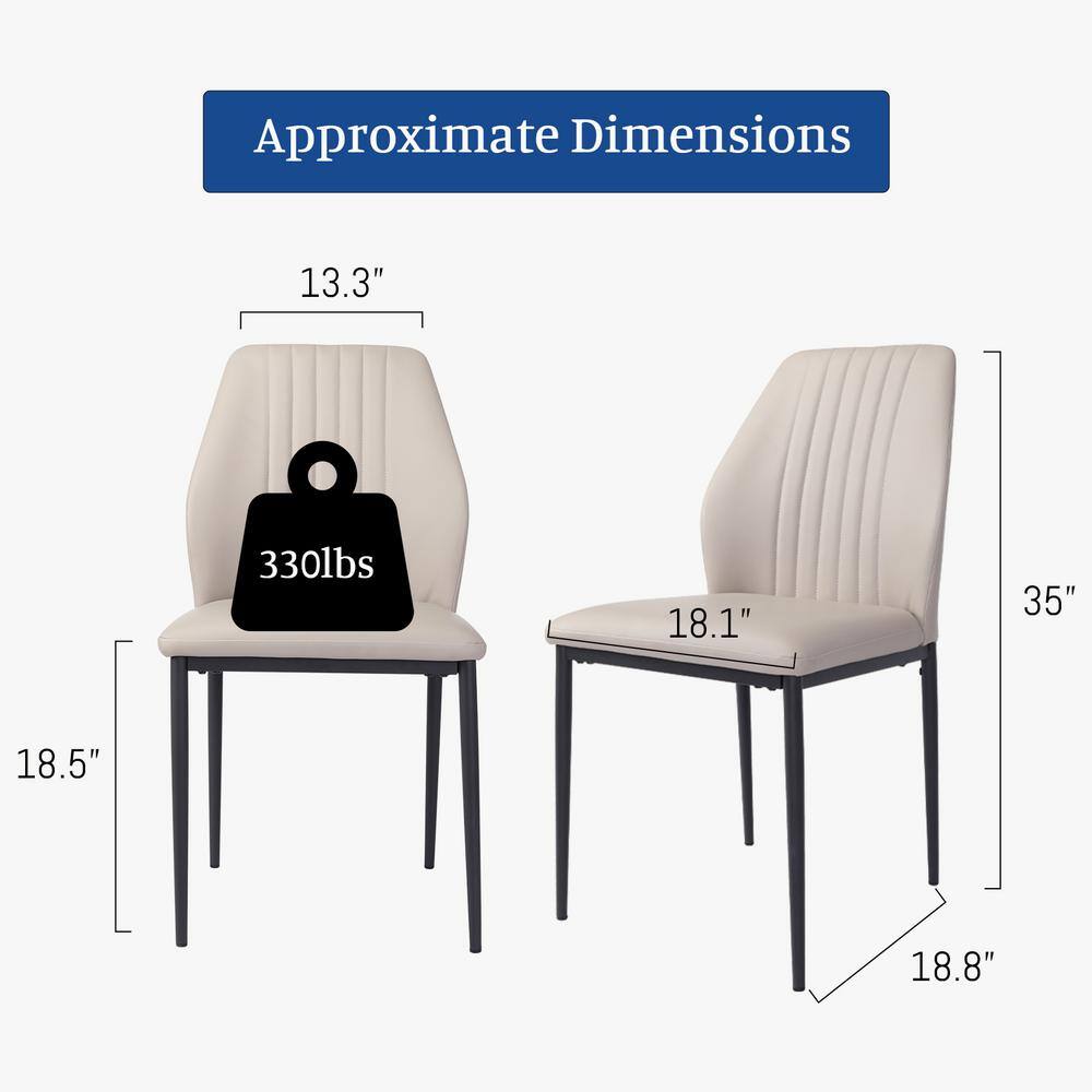 GOJANE Beige Faux Leather Solid Back Dining Side Chair with Stable Steel Legs, Set of 4