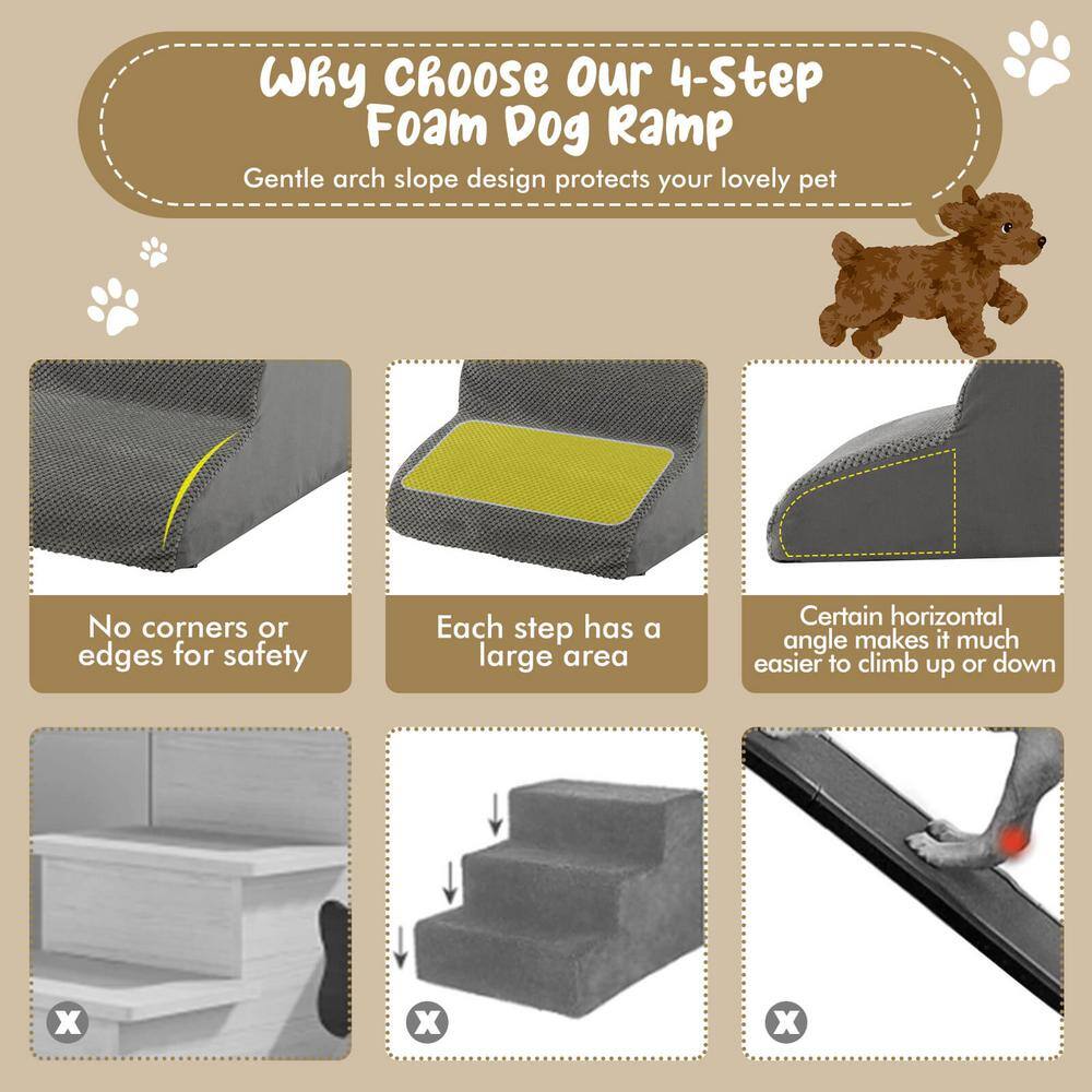 ANGELES HOME 4-Tier Foam Non-Slip Dog Steps with Washable Zippered Cover