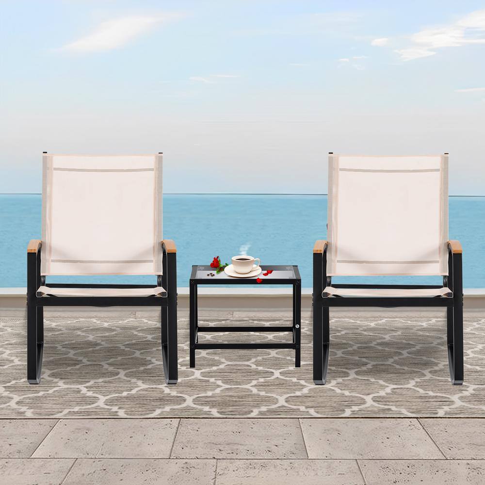None Contemporary Design Black 3-Piece Metal Outdoor Bistro Set with Breathable Textilene Mesh Back and Seat