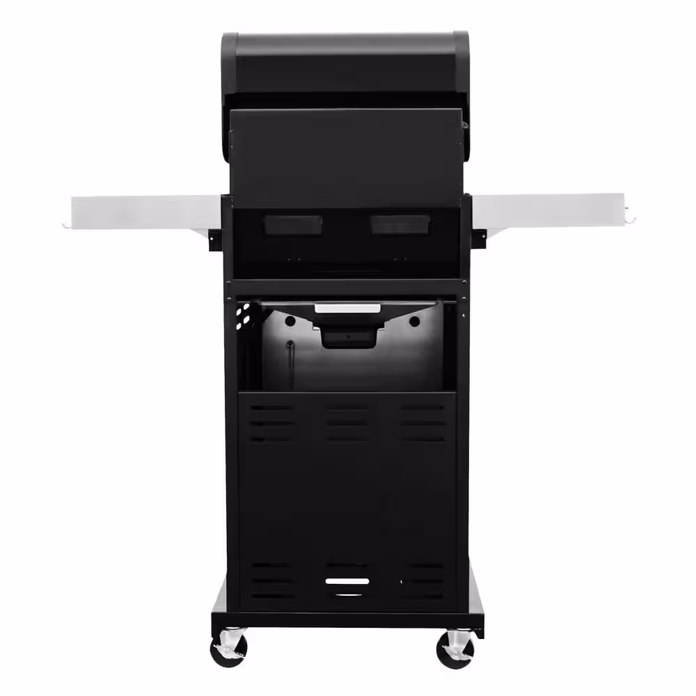 PERMASTEEL 2-Burner Pedestal Propane Gas Grill in Black With Folding Side Shelves
