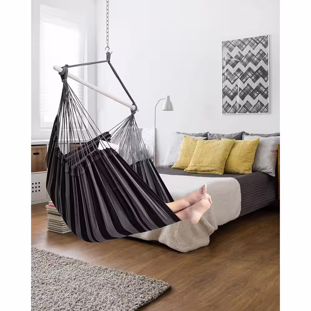 None Hammock Chair Swing-Large Hanging Hammock Chair-Max 500 Lbs-63in Hammock Swing- Roomy & Heavy Duty, Black and Grey