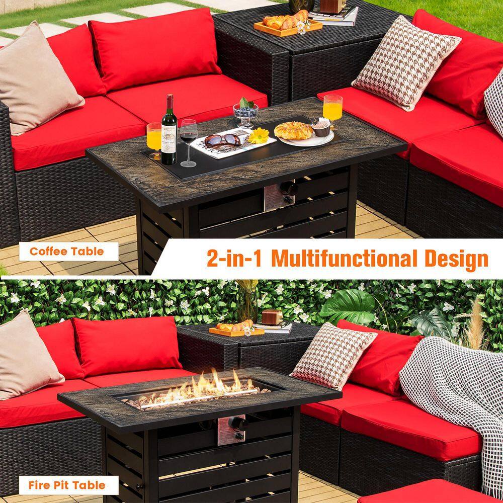Costway 42 in. Rectangular Metal Propane Fire Pit Table 50,000 BTU W/Lava Rocks and PVC Cover