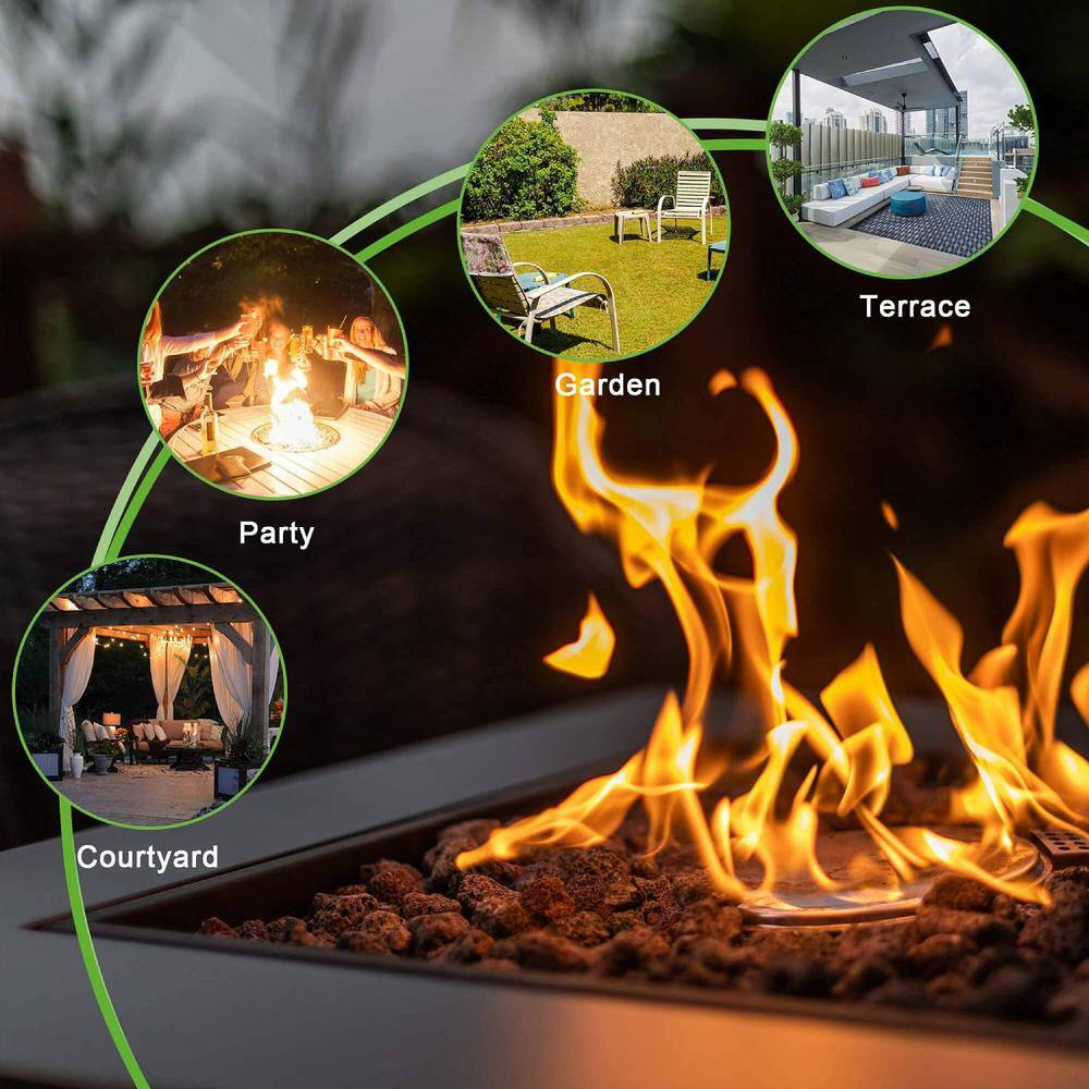 None Brown 28 in. Metal Outdoor Propane Fire Pit Table 50000 BTU Gas Dinning Fire Table with Lid Lava Stone Adjustable Flame