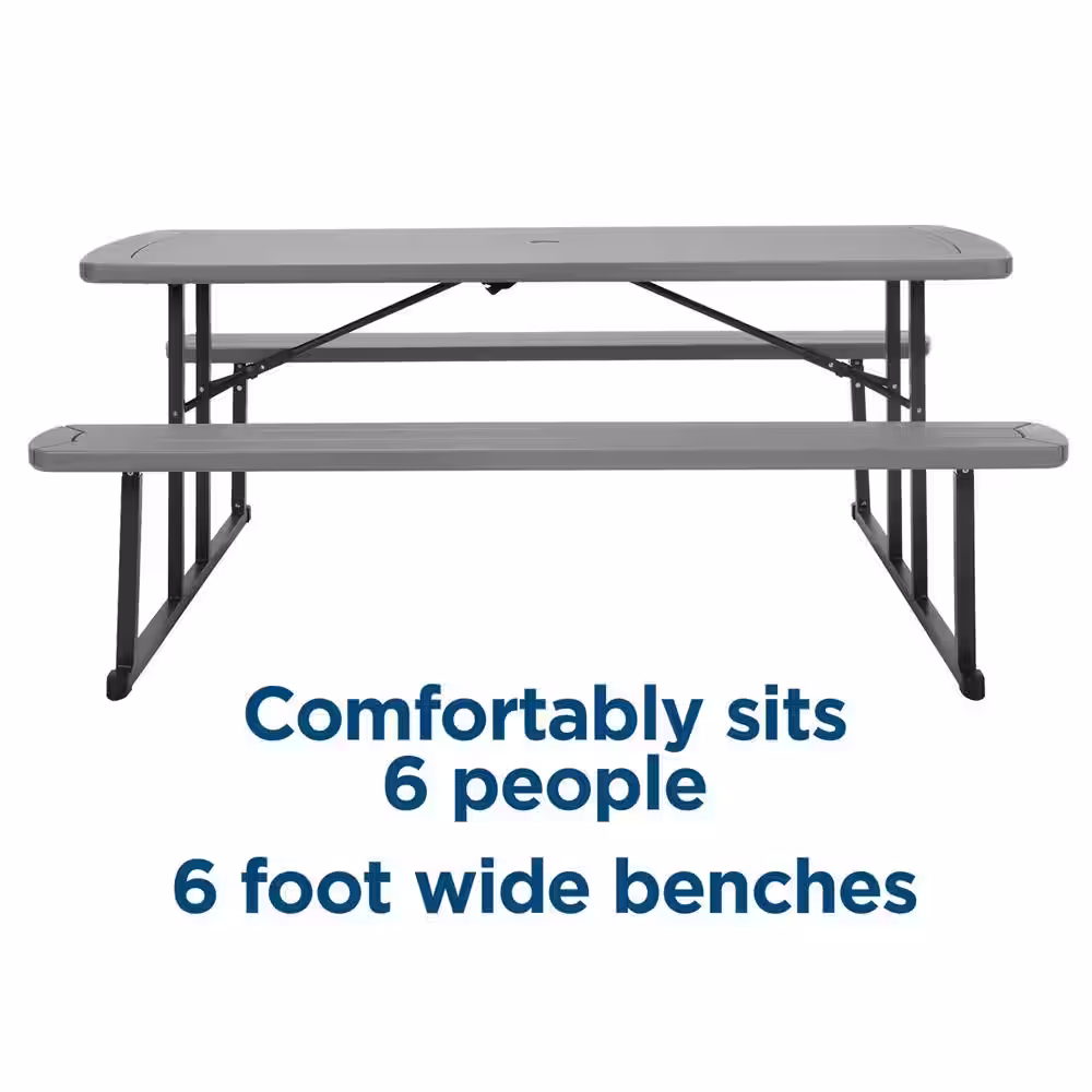 Cosco 6 ft. Dark Gray Wood Grain Folding Picnic Table