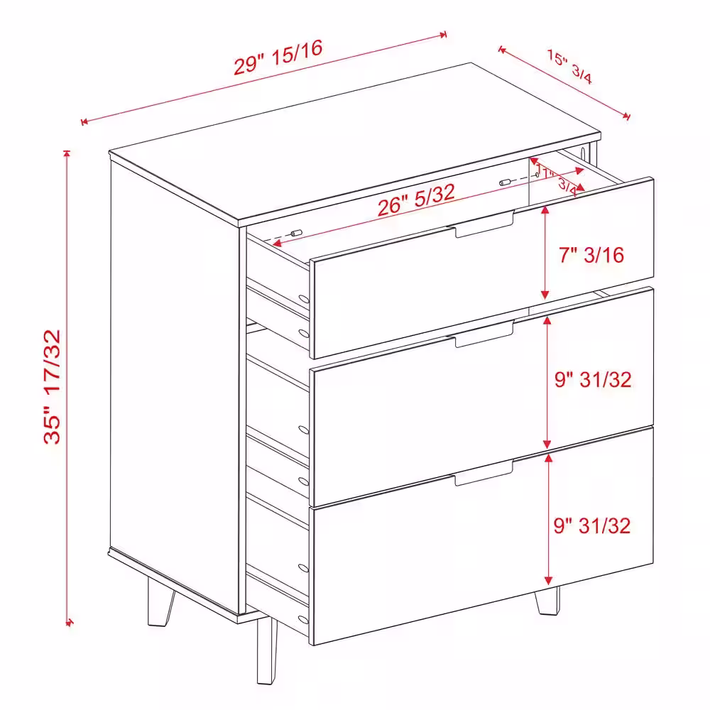 Walker Edison Furniture Company Sloane 3-Drawer Caramel Mid-Century Modern Solid Wood Dresser