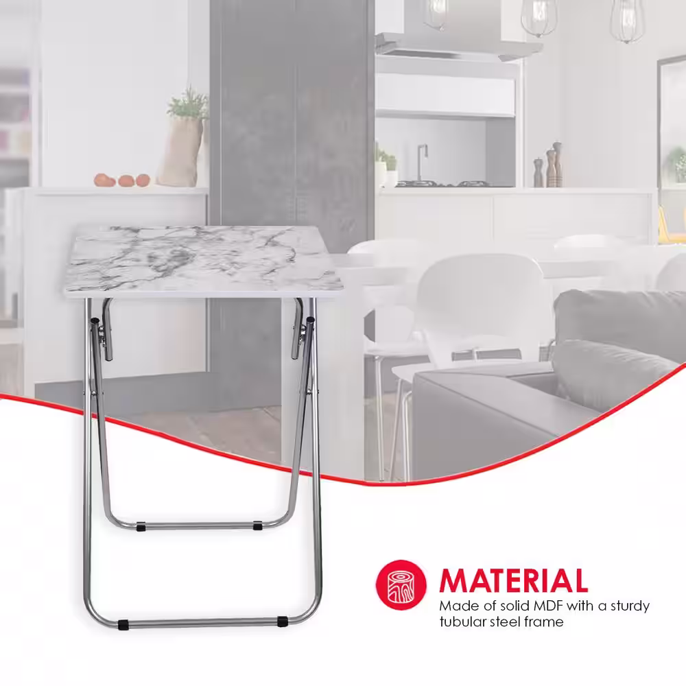 Home Basics Multi-Purpose Foldable Table, Faux Marble Grey/White