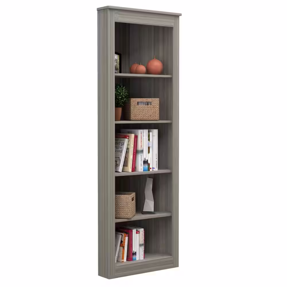 None 70.9 in. Smoke Oak Wood 5-shelf Corner Bookcase