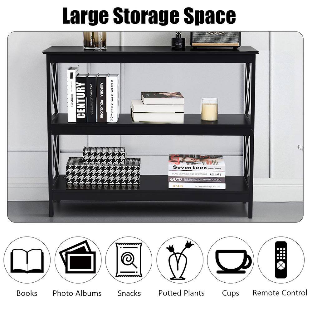 Costway 39.5 in. Black Standard Rectangle Wood Console Table with Shelf