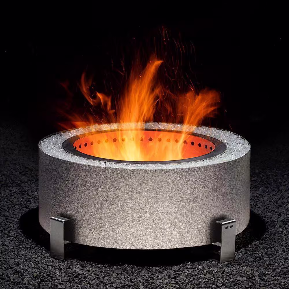 Breeo Luxeve Silver Vein with Crystal Clear Glass Outdoor Smokeless Fire Pit