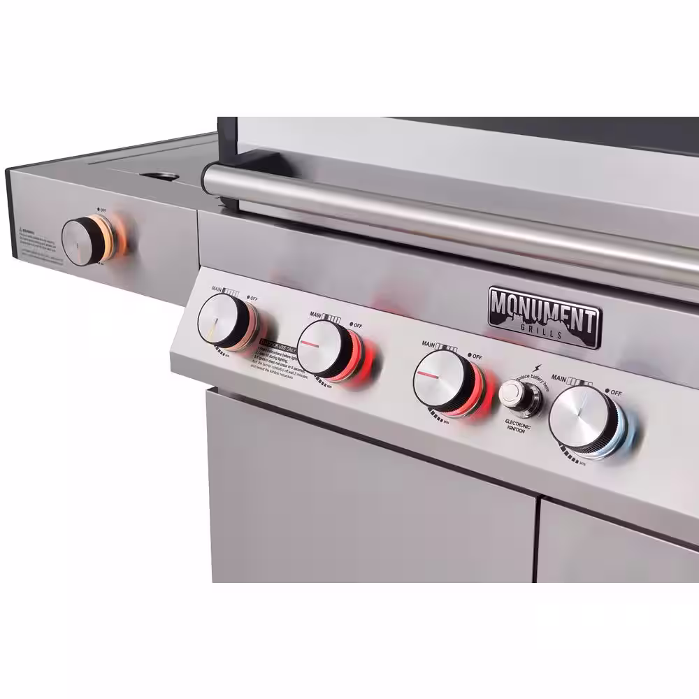 Monument Grills Denali 6-Burner Propane Gas Grill in Stainless with Clearview Lid, 3-Phase LED Controls and Side Burner Box A