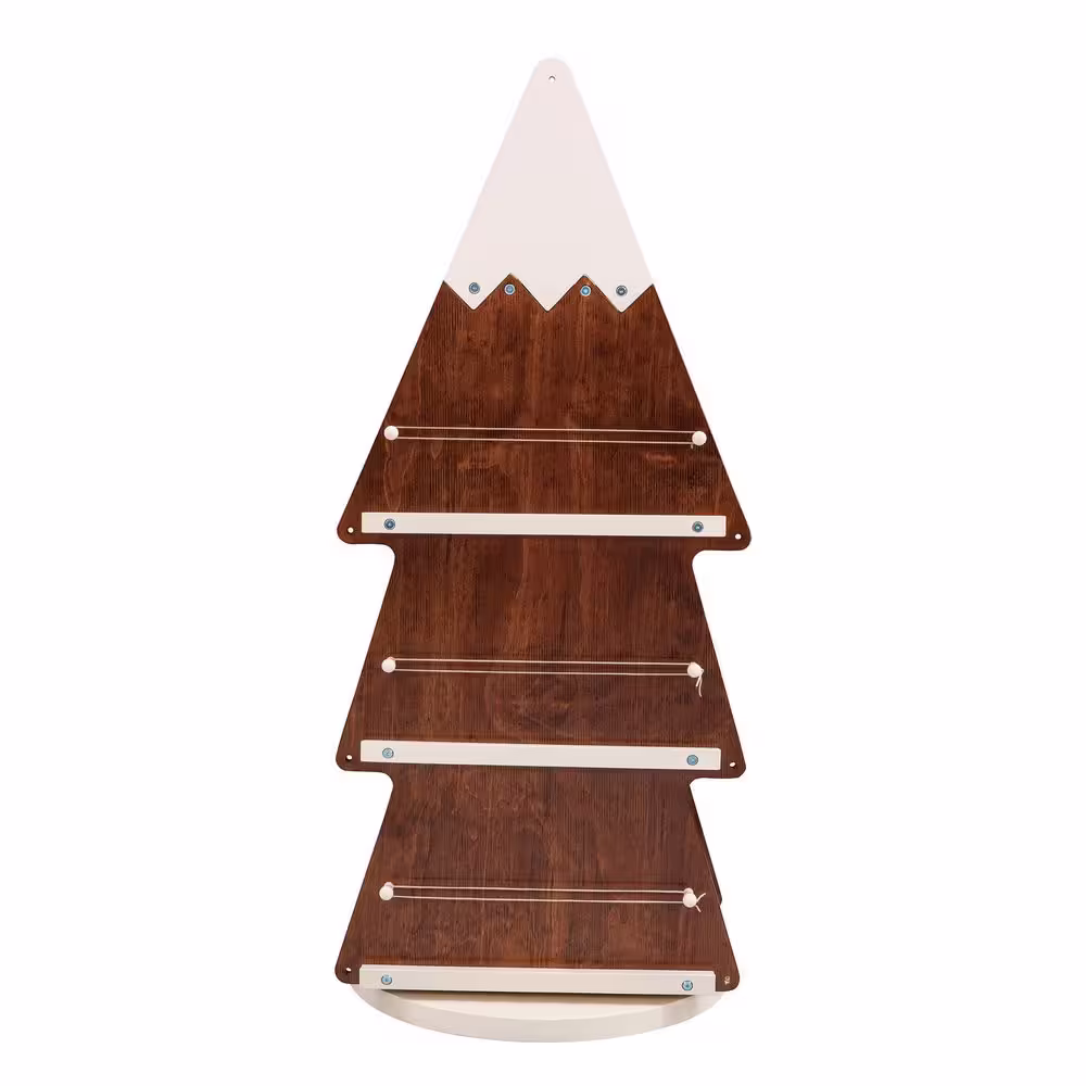 Harper & Bright Designs 23.6in. in. Wide Walnut 4 Shelf Christmas Rotating Wooden Bookcase